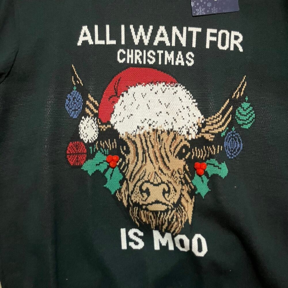 Denim & Flower Ricky Singh Christmas Cow Sweater XXL Funny Holiday Graphic NWT